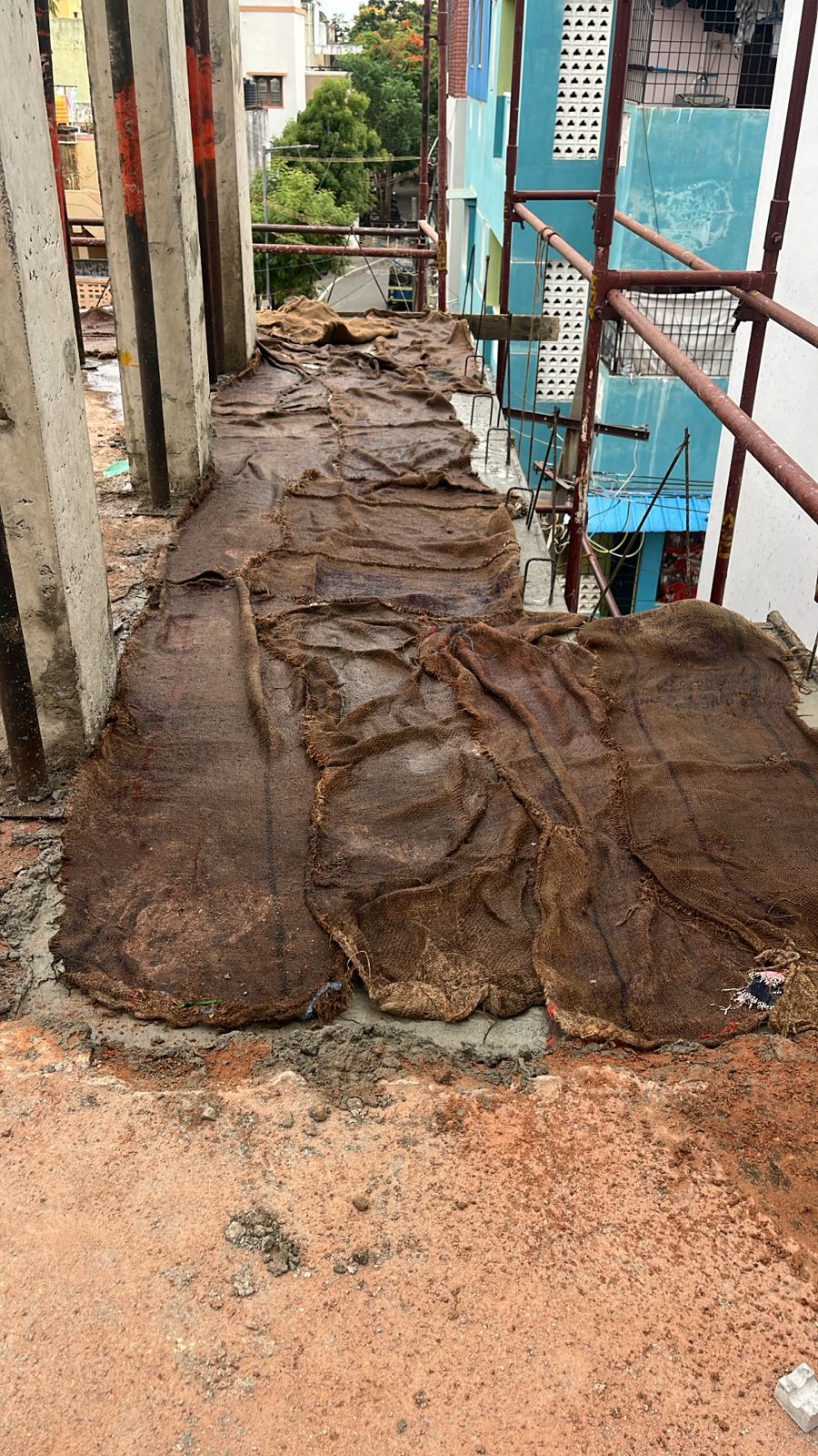 Concrete slab curing on site